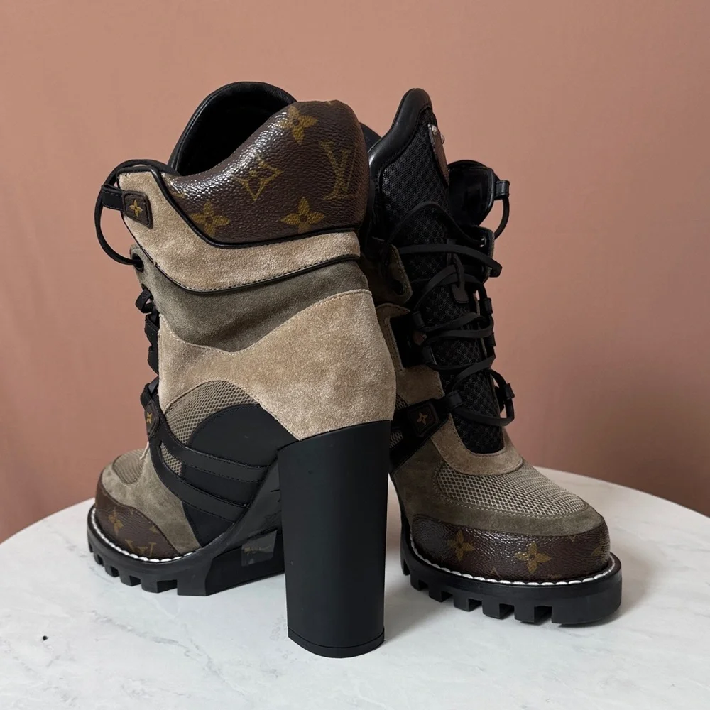 Louis Vuitton Beige and Black Heeled Boots - Picture 10 of 11
